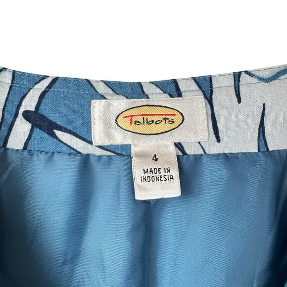 Talbots Vintage Blue Botanical Linen Cotton Sleeveless Fit & Flare Midi Dress - Picture 9 of 10